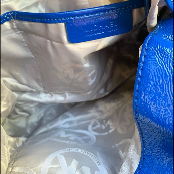 MICHAEL KORS blue patent leather satchel bag purse tote - Picture 13 of 15
